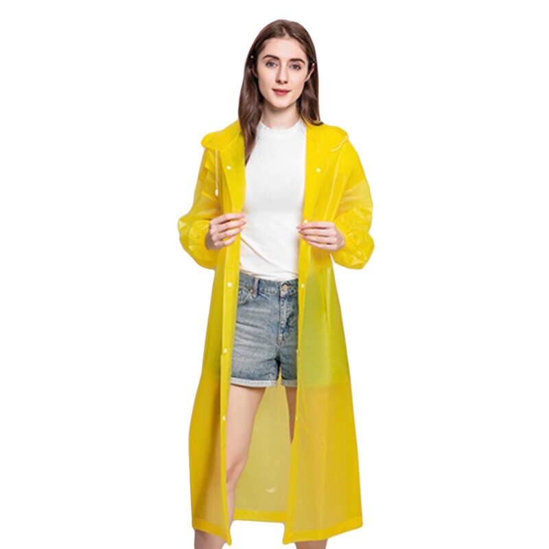 PEVA Women Man Raincoat Adult Clear Transparent Camping Rainwear Suit Waterproof Rain Poncho Coat: Yellow