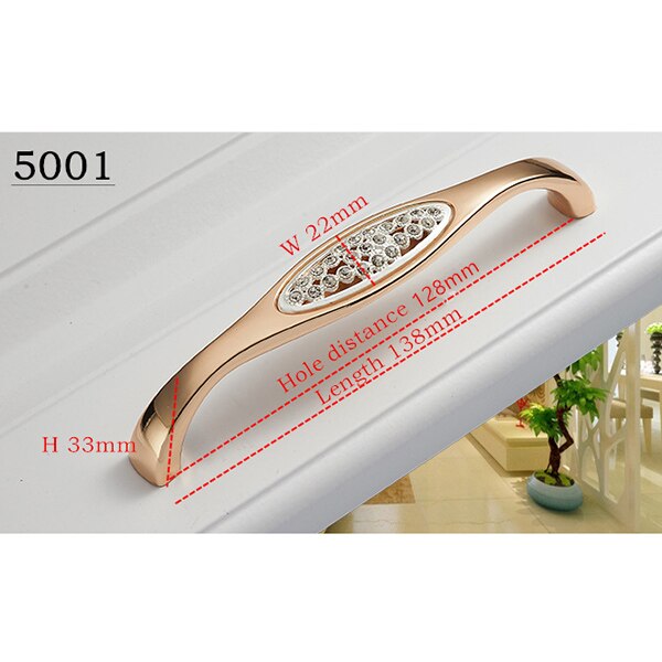 Champagne Gold Door Handles With Diamond Luxury Zinc Alloy Cabinet Drawer Knobs European Wardrobe Furniture Pulls Hardware: 5001-128mm