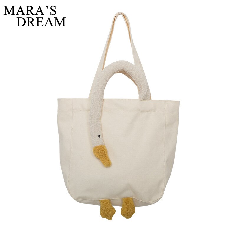 Mara 'S Droom Vrouwen Schoudertassen Pluche Grote Gans Tote Eenvoudige Pols Tassen Leuke Zachte Handtas Canvas Winkelen tas Meisjes