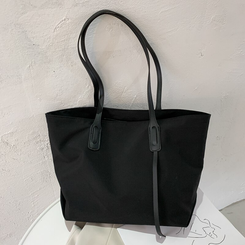 Nylon fourre-tout décontracté femmes concepteur grande capacité sacs à main rubans en polyuréthane dames Vintage sac à bandoulière sacs d'université pour les filles: Black