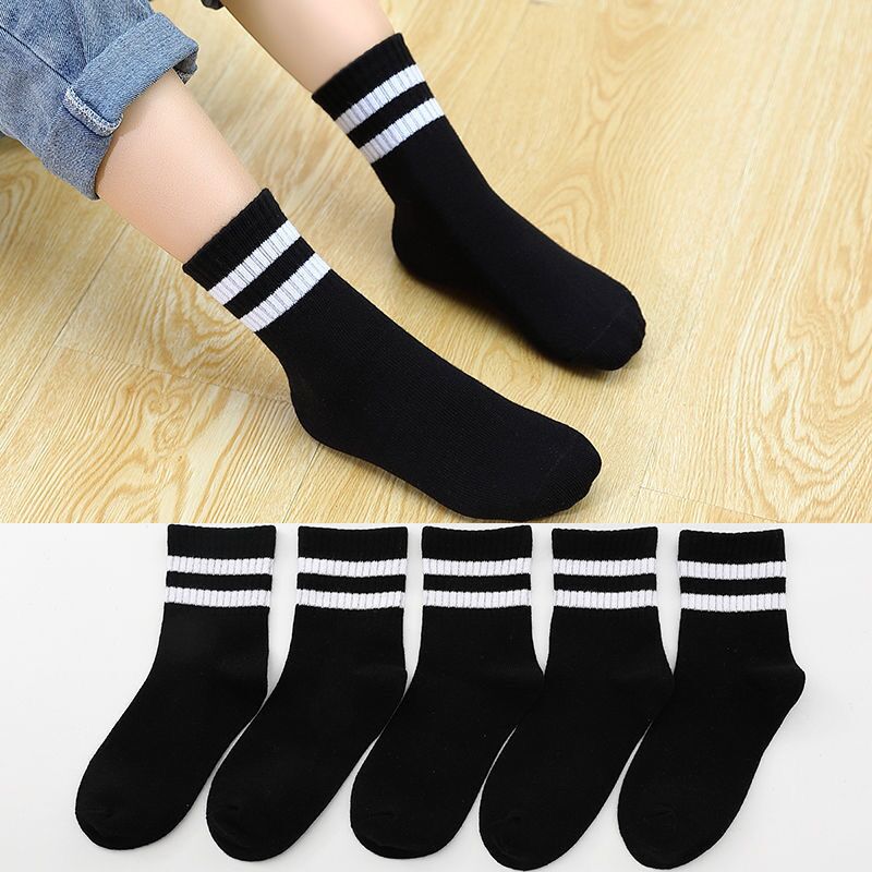 Chaussettes en coton respirantes pour enfants, 5 paires, bas de sport unisexe à rayures en coton de pour garçons et filles de 3 à 12 ans: 5hei / M(3-5 years)