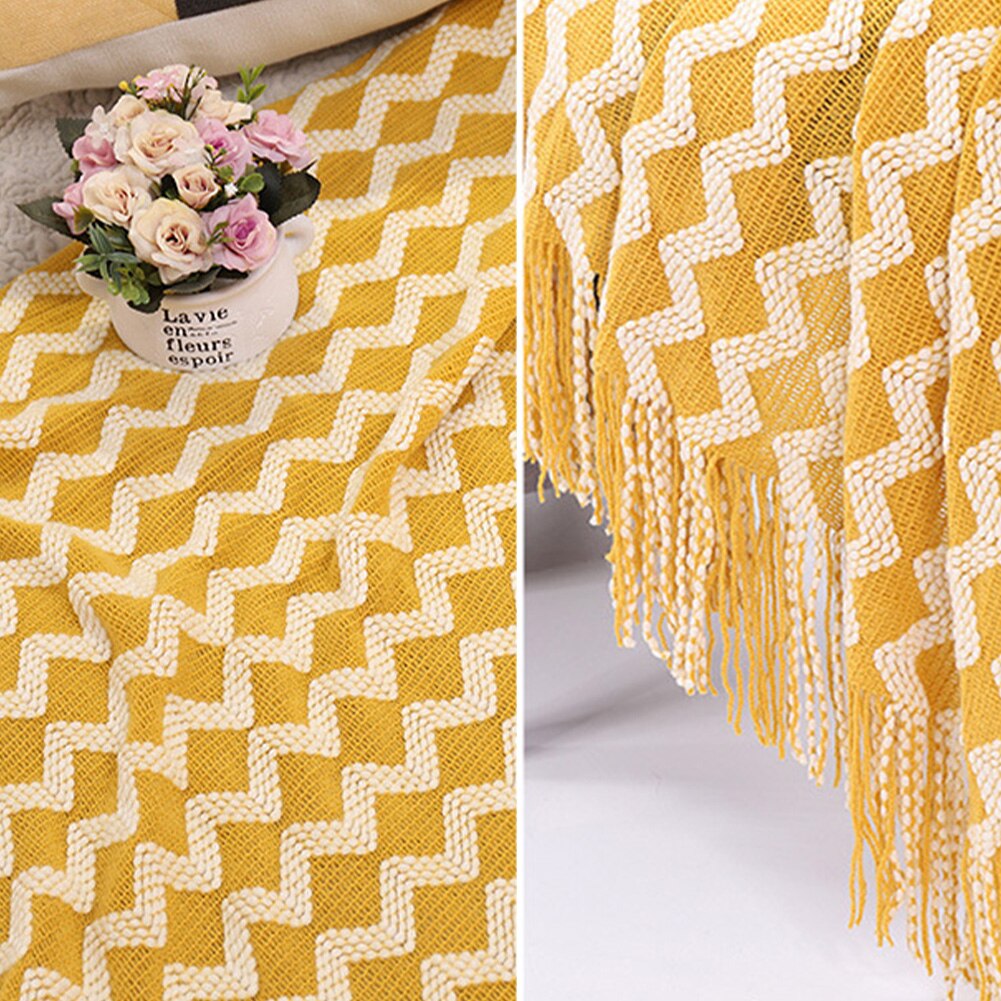 Beddengoed woonkamer bankhoes machinewasbare bankdeken warme gebreide deken met kwastjes thuiskantoor golvend patroon zacht