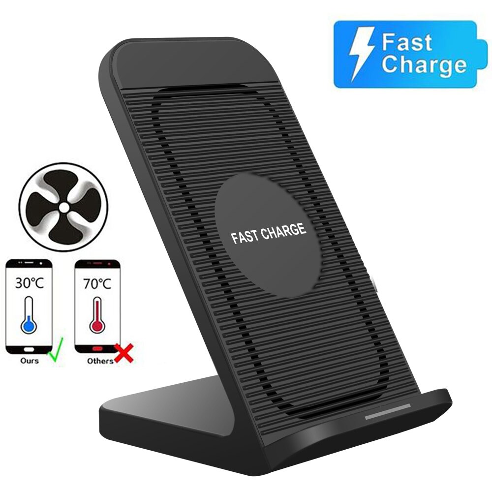 Fdgao qi carregador sem fio 15w suporte de carregamento rápido doca com ventilador refrigeração para o iphone 12 11 xr xs x 8 samsung s20 s10 suporte do telefone