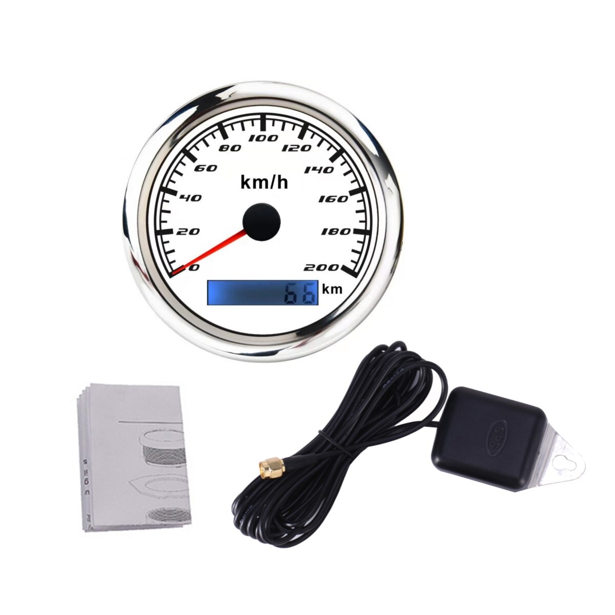 85mm gps speedometer digital måler 30 60 120 200 kmh kilometerteller til marinebåtbil atv lastebil rød bakgrunnsbelysning med gps antenne: 0-200 kmh 001