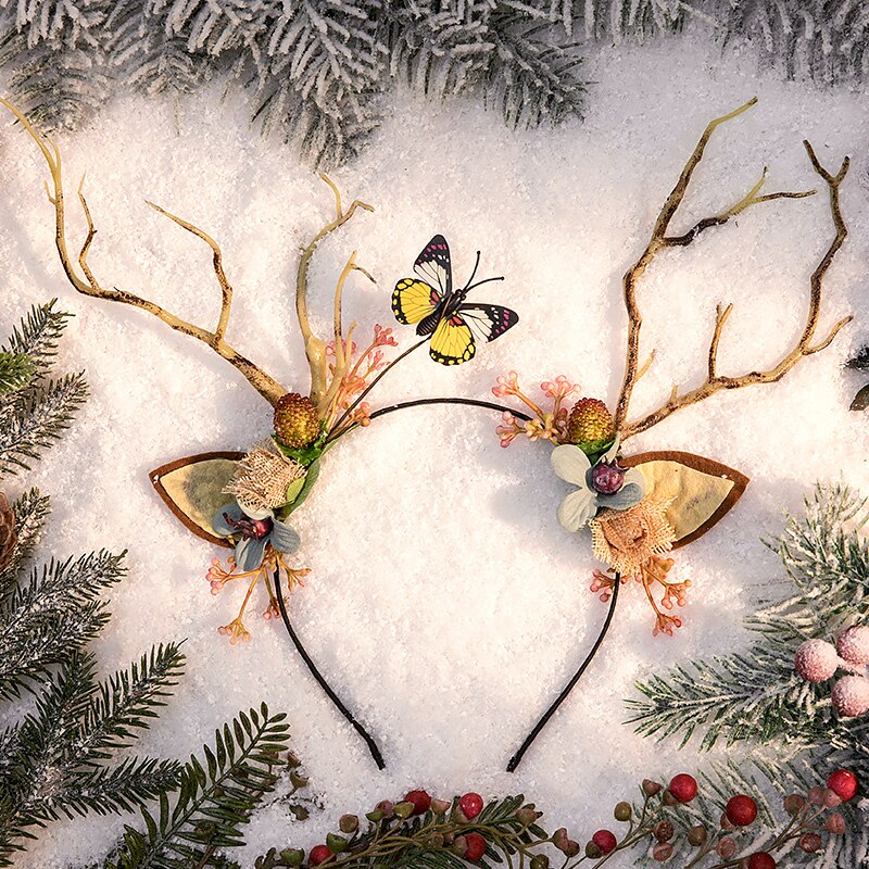 Bandeau branche de noël girafe, épingle à cheveux Halloween, Style Mori, bois, accessoires pour cheveux, serre-tête oreilles de chat
