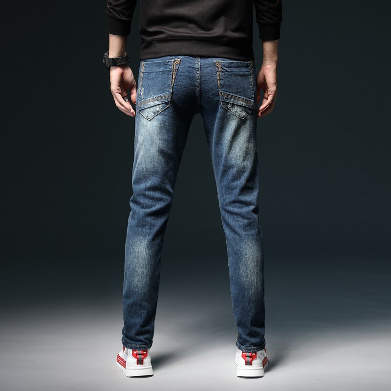 Brand Autumn winter Men's Slim Elastic Retro Jeans Italy Classic Style Jeans Denim Pants Trousers Male Pants