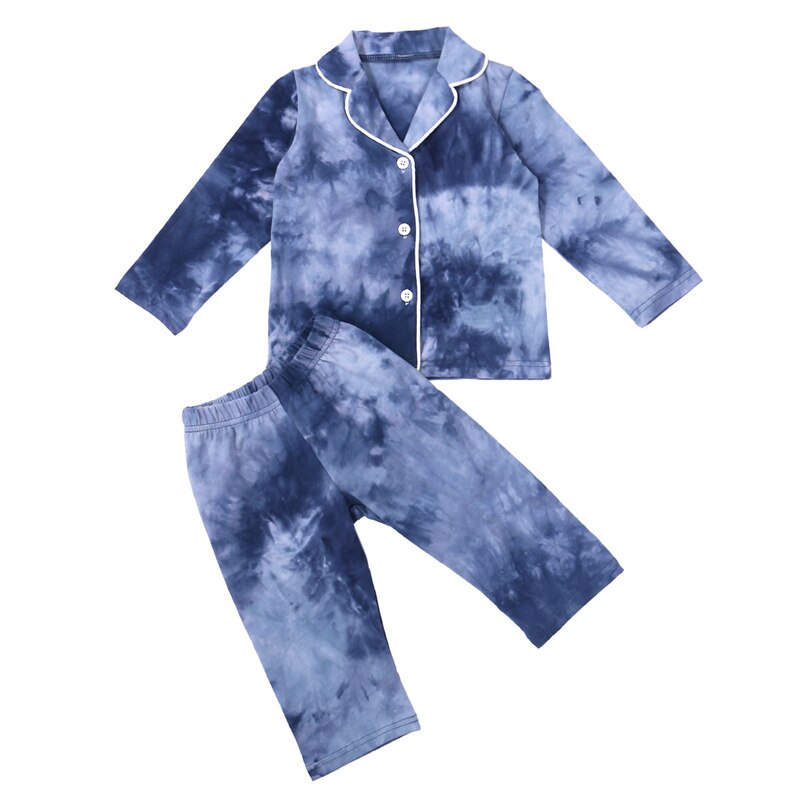 2Pcs Baby Lente Herfst Tie Dye Kleding Peuter Baby Jongen Meisje Knop Shirt Broek Pyjama Set Outfit Kleding: B / 3T