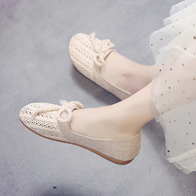 Naisten kevät ballerinat hamppukengät matalat kengät kangasloaferit rusetti solmio vapaa-ajan kengät mukavat naisten kengät zapatos mujer 7950n
