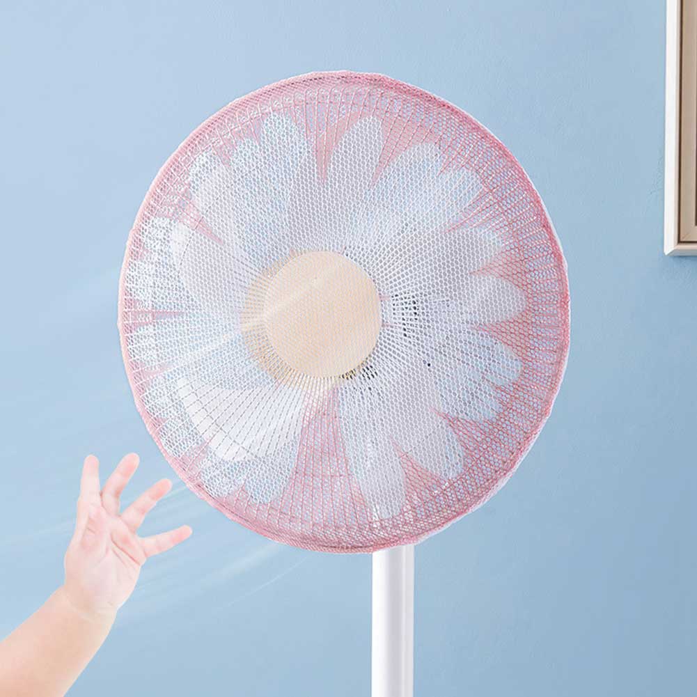 Lavable Anti-pincement main ménage rond filet garde enfant Protection ventilateur électrique couverture accessoires étanche à la poussière bureau dessin animé: Flower / 16inch