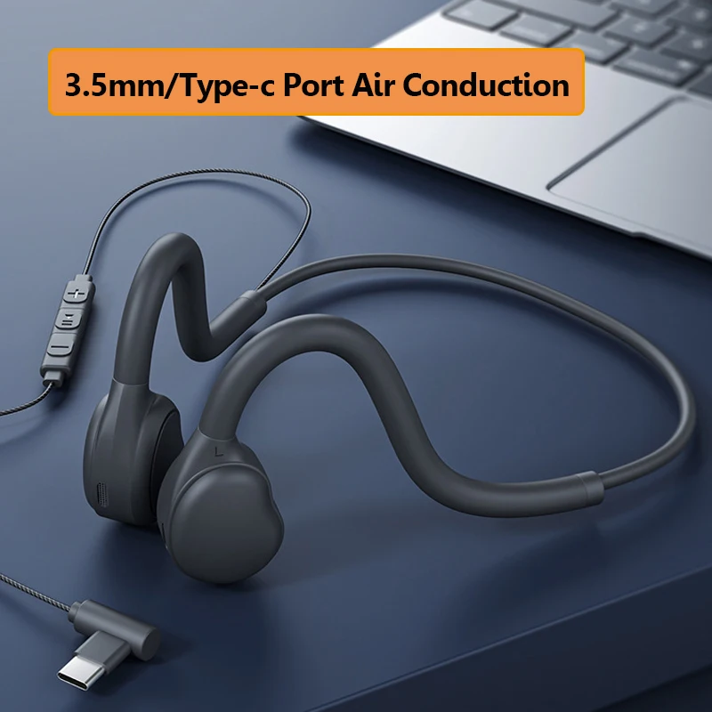 Auriculares de conducción de aire de oreja abierta, estéreo con cable de 3,5mm, no intrauditivos, auriculares de música ultraligeros con micrófono para teléfono IOS y Android