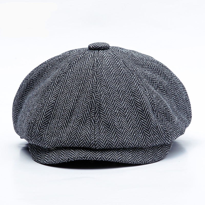 Basker unisex höst vinter tidningspojke hatt män kvinnor varm tweed åttakantig keps för manliga detektiv hattar retro platta kepsar: Mörkgrå / Monterad 60cm