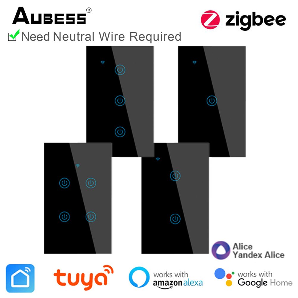 Interruptor de luz inteligente Tuya Zigbee, con Panel de cristal de lujo, Sensor táctil, funciona con la aplicación Smart Life, Alexa, Google Home, Alice, UE y EE. UU.