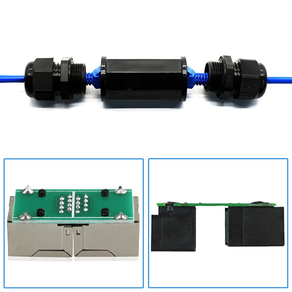 LAN Black RJ45 Female Network Cable Connector Waterproof Coupler ABS IP67 Dustproof Ethernet Double Head Adapter Outdoor