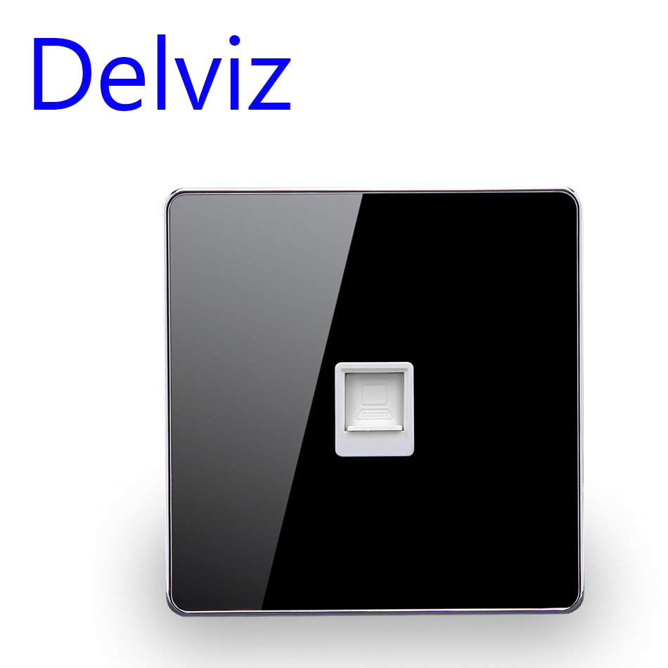 RJ45 Computer Wall Socket Panel, CAT5E Network Module, Computer connect Jack, Crystal Glass Panel Cable network Interface Outlet: Black