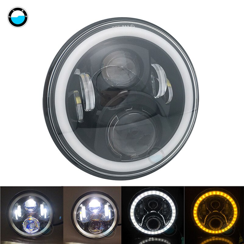Faro de motocicleta DOT SAE E9 de 60W de 7 pulgadas con faro Led de ojo angular anillo de ajuste de cubo de 7 pulgadas de carcasa.: 1 pcs black light B1