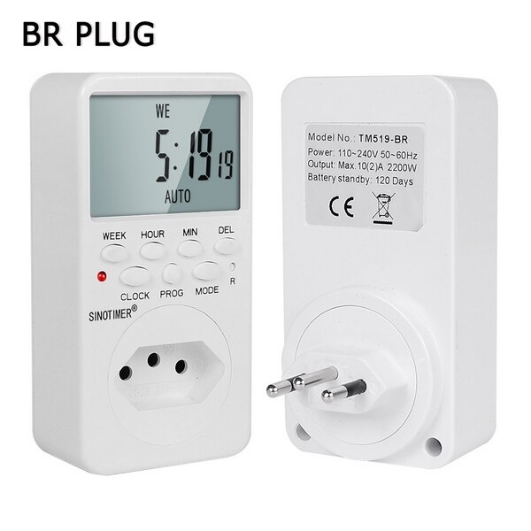 Prise de courant IL prise de minuterie numérique électronique avec minuterie 220 V prise de courant alternatif prise de minuterie relais de temps contrôle Programmable: BR Type