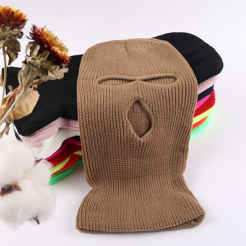 3 hull vinter varm unisex balaclava maske lue full ansiktsmaske svart strikket ski snowboard lue caps hip hop flere farger lue