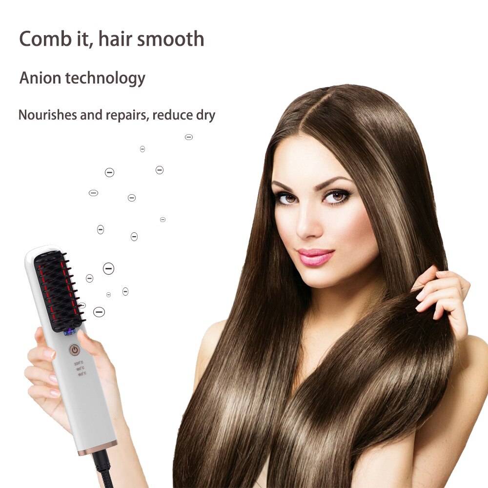 Alisador de pelo de iones negativos, peine de anión rojo ligero, calefacción rápida, cepillo de cabello para salón de belleza, peluquería