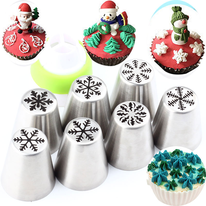 Russische 7 Pcs Piping Icing Rvs Nozzles Party Bakken Tools Gebak Tips En 1 Pcs Converter Coupler Bakken Taart gereedschap