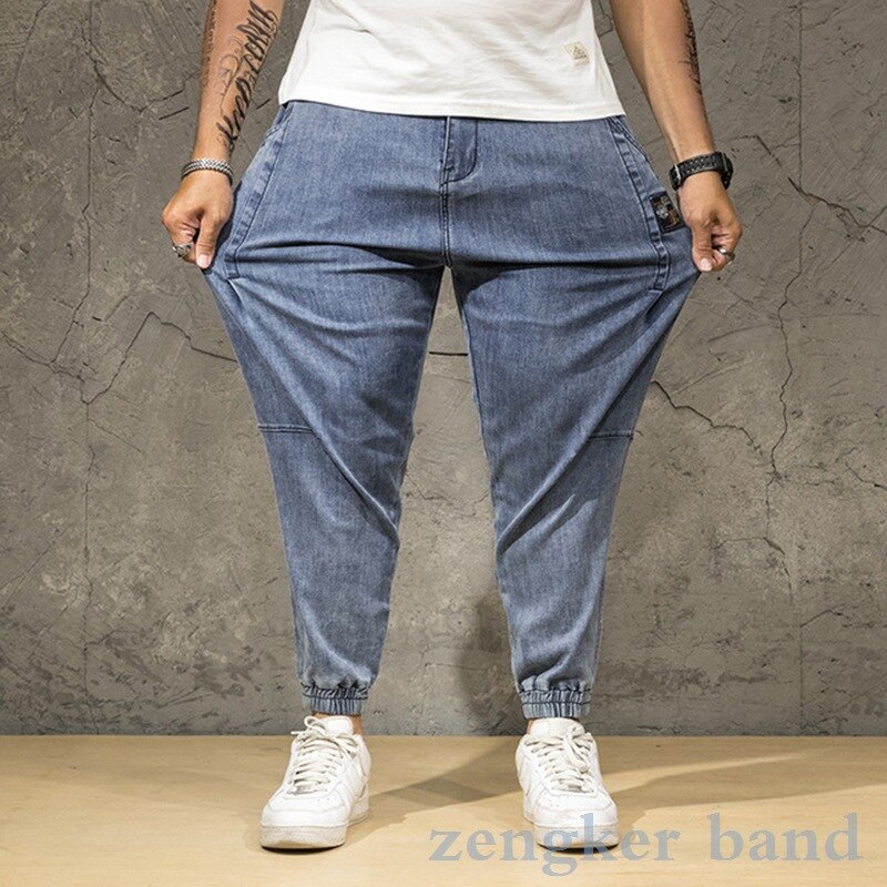 Jeans herr lösa niopunkts tidvatten stor storlek långbyxor herr plus storlek tidvatten märke tunna herrbyxor märke 48 46 44 42: Blå / 34
