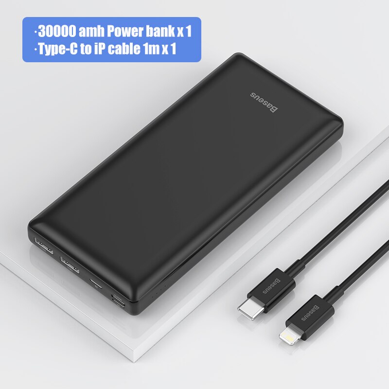 Baseus Energie Bank 30000mAh USB C Schnelle Aufladen Energie Tragbare Externe Batterie Ladegerät Für iPhone 1112 Profi Xiaomi Pover Bank: Schwarz hinzufügen C-L