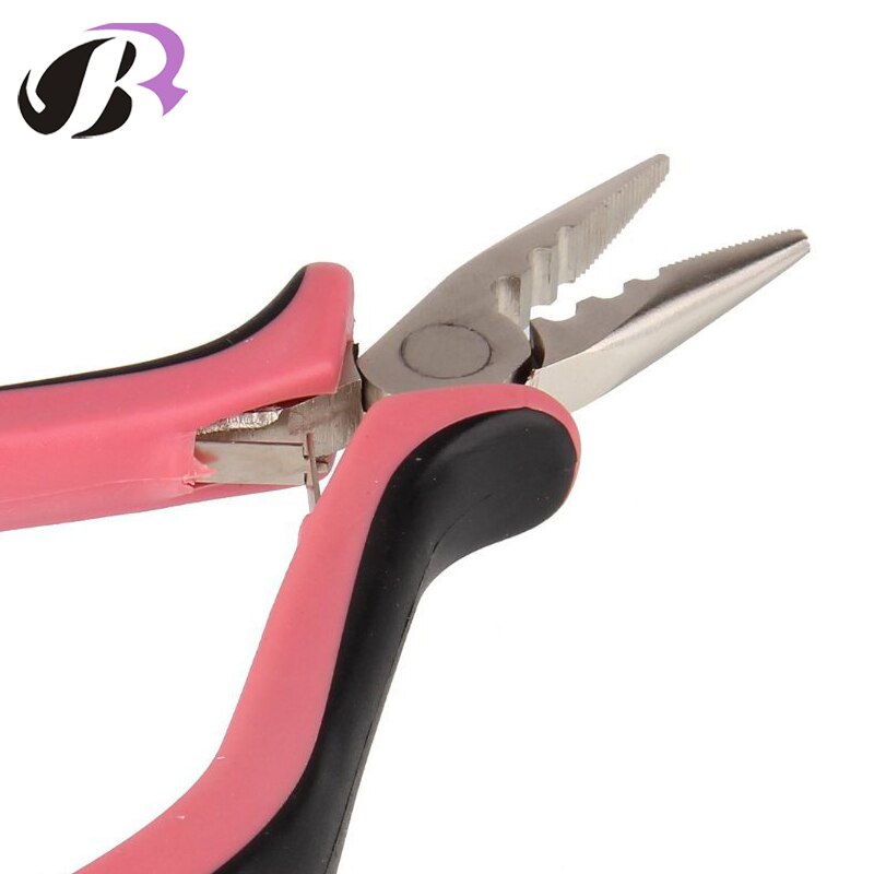 1PCS Pink Handle Hair Extension Pliers / Straight Head with Teeth and Holes / Hair Extension Tools