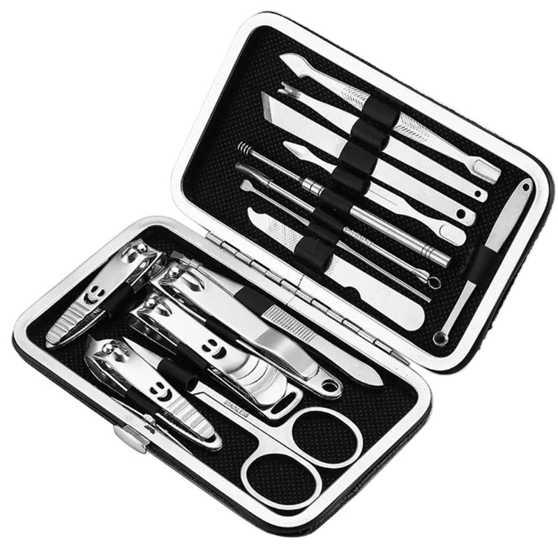 Kit de manicura para pedicura , juego de aseo de maquillaje de acero inoxidable negro, cortador de oreja, pinzas, tijeras