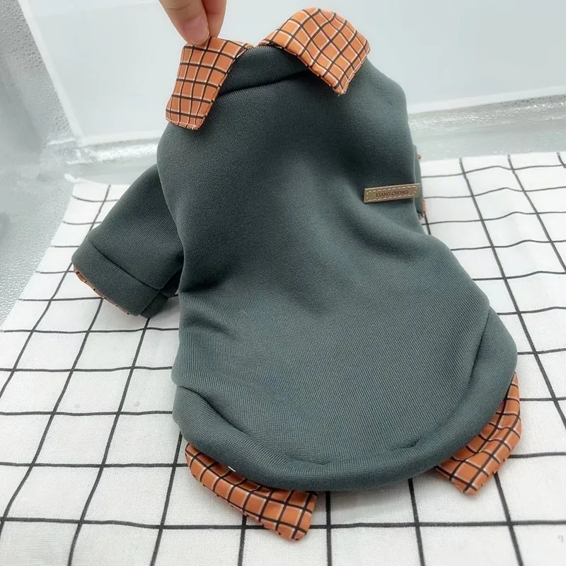 Pet Dog Clothes Warm Winter Shirt Collar Patchwork Hoodie Jacket for Small Dog Coat Bear Hoodie Pet Plaid Shirt Puppy Clothing: XS / black