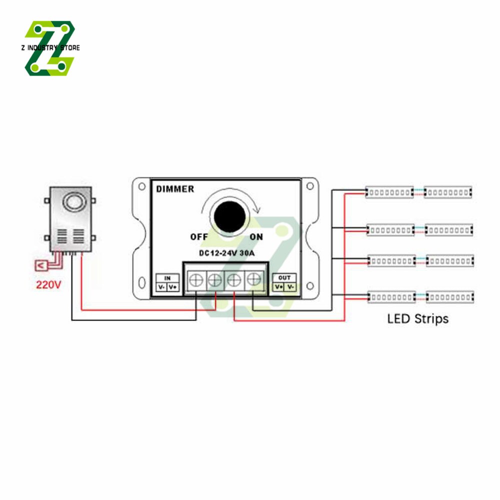 LED Dimmer DC 12V 24V 30A 1W Einstellbare Helligkeit Controller Schalter Lampe Streifen Fahrer Power Versorgung schwarz