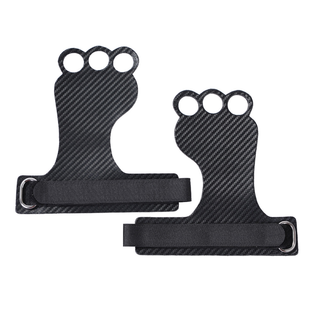 Empuñaduras de mano de carbono para gimnasia, guantes de agarre para levantamiento de pesas, Crossfit, Protector de Palma de entrenamiento, ergonómico: Negro / L