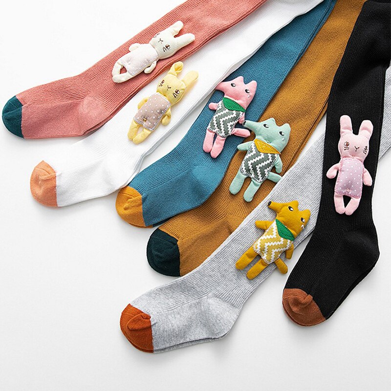 Piger baby stribede strømpebukser bomuld børn tegneserie dyr patchwork strømpe børn strømpebukser til piger