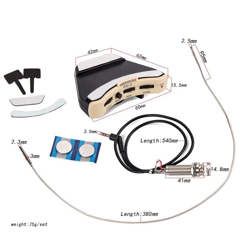 Akoestische Gitaar Klankgat Voorversterker Piezo 3 Band Pickup Eq Met Microfoon