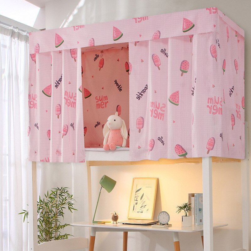 Gedruckt Schlafsaal Bett Vorhang mit Seil & Schließe Hochschule Einzel Bett Schatten Tuch für 4/4,5 zoll Etagen Bett SASI: Rosa Wassermelone / Königin