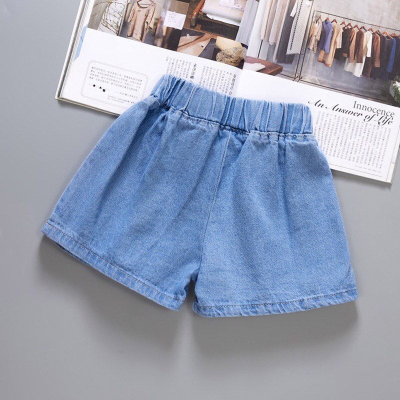 Kids Girl 5-12 Years Denim Shorts Summer Heart Print Elastic Waist Pants Girl Bottoms