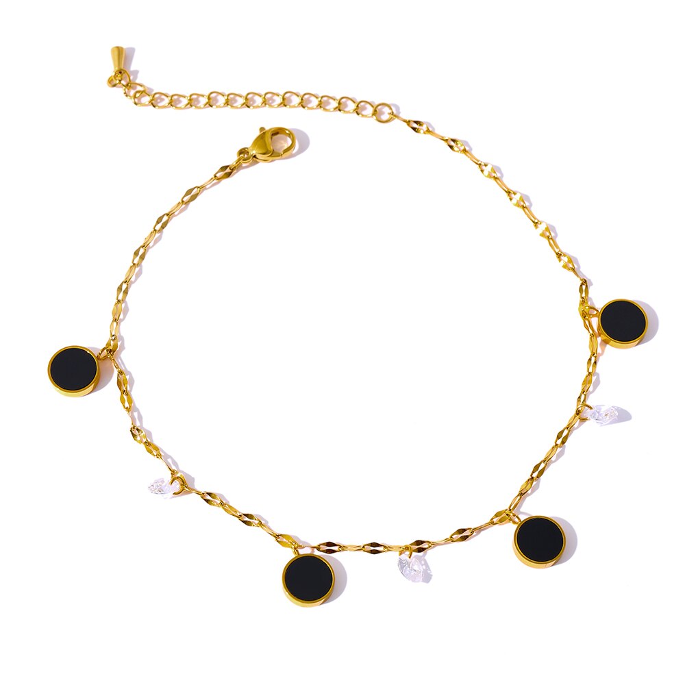 Yhpup Exquisite Ronde Emaille Gold Enkelband Waterdicht Roestvrij Staal Vrouwen Ketting Sandalen Barefoot Zirkoon Enkelbandje Zomer Sieraden: Default Title