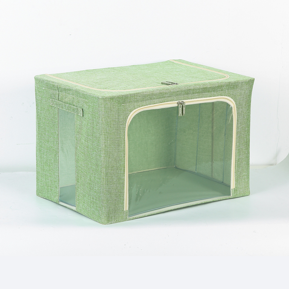 Cotton Linen Thicken Storage Box Fabric With Cover Fold Baina Box Large Window Clothing Toys Home Storage Box Packing Bag: L / Green