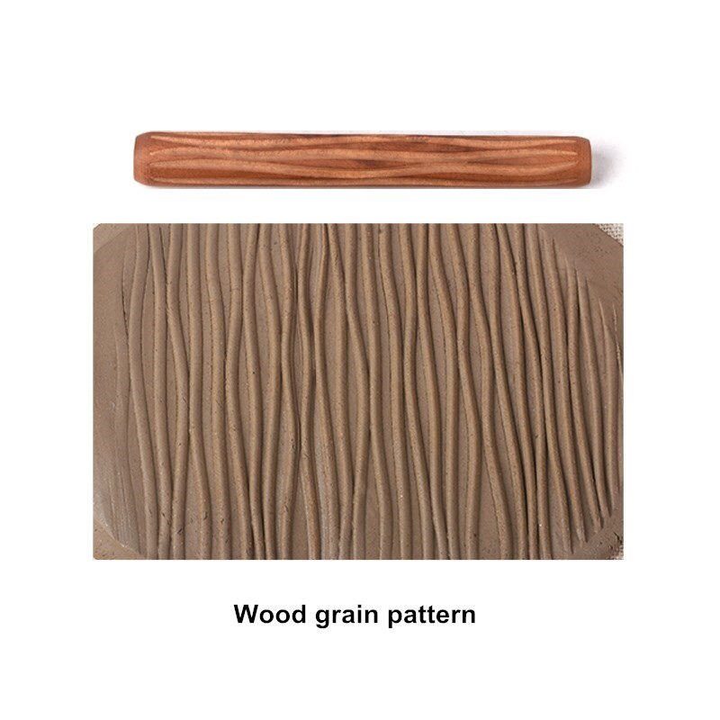 1PCS Pottery Tools Wooden Hand Pressure Roller Sculpture Wood Grain Pattern Relief Stick Mud Roller Clay Polymer Mold: Wood grain pattern