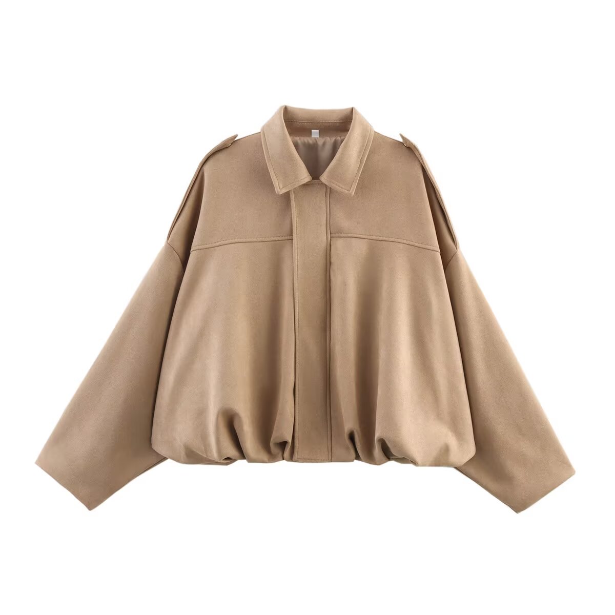 YENKYE Women Suede Textured Bomber Jacket Long Sleeve Lapel Collar Loose Coats Casual Female Outerwear Chic Tops: S / Khaki