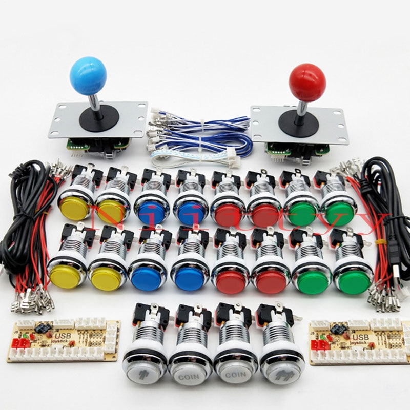 Amerikaanse Stijl Arcade Kast Diy Kit Voor 5V Led Chrome Drukknop Sanwa Joystick 2 Speler Push Coin Button nul Vertraging Voor Pc