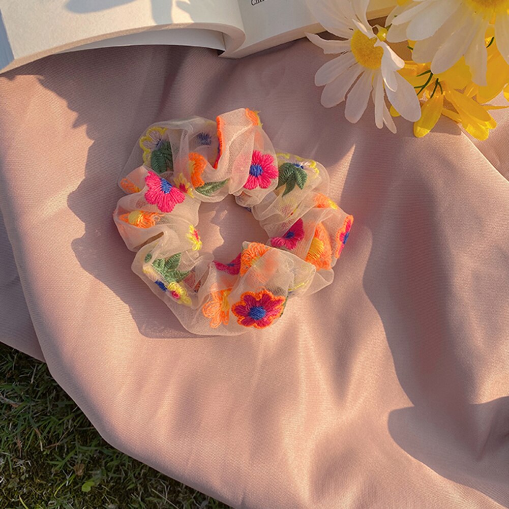 Daisy bandas elásticas para el cabello Scrunchie mujeres de malla, bordado Floral diademas para cabello para niñas Tie accesorios para el cabello, cuerda