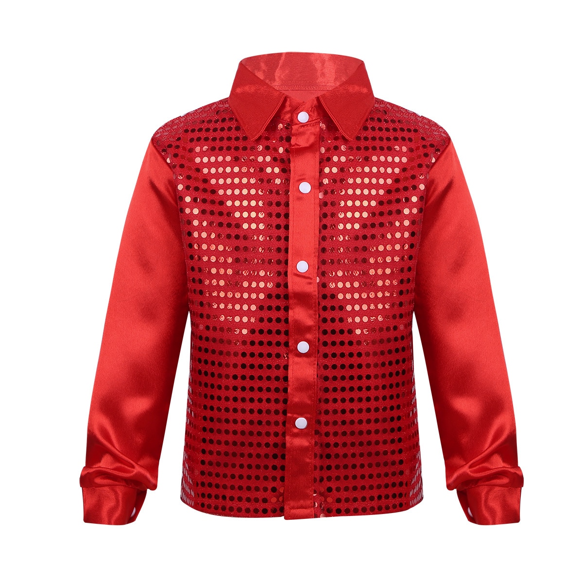 Kinderen Kids Jongens Glittery Lovertjes Lange Mouwen Spread Kraag Shirt Voor Koor Jazz Dance Stage Performance Jongen Dansen Kostuums: Red / 12T