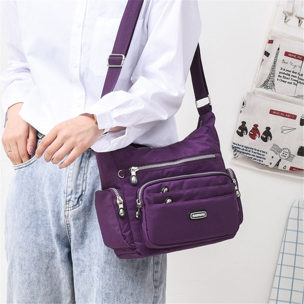 Vesker til kvinner femme stor kapasitet nylon skulderveske vanntett daglig shopping veske crossbody budbringer poser