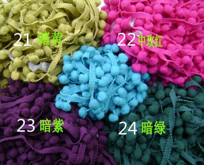 Multicolor pom pom franjes rechte bal laciness 2 cm breed 1 cm diameter bal 5 meter/veel * 8 lots Handgemaakte materialen
