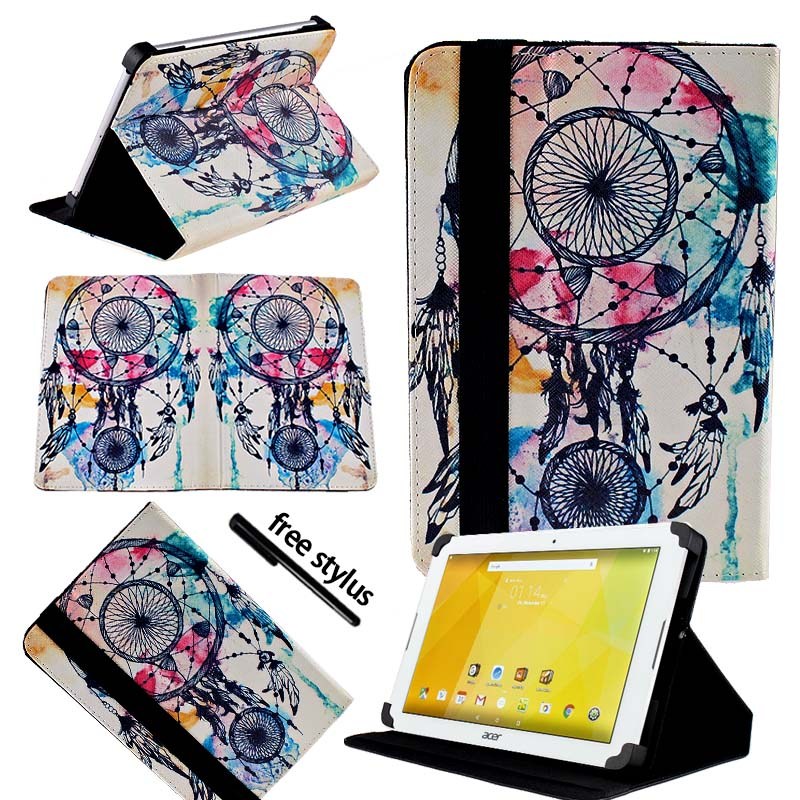 KK & LL Per Acer Iconia One 10 B3-10 B3-A20 A30 A40 A40FHD A50 A50FHD-Supporti Tablet Folio Copertura di Cuoio caso + Libera dello stilo: Dream Catcher