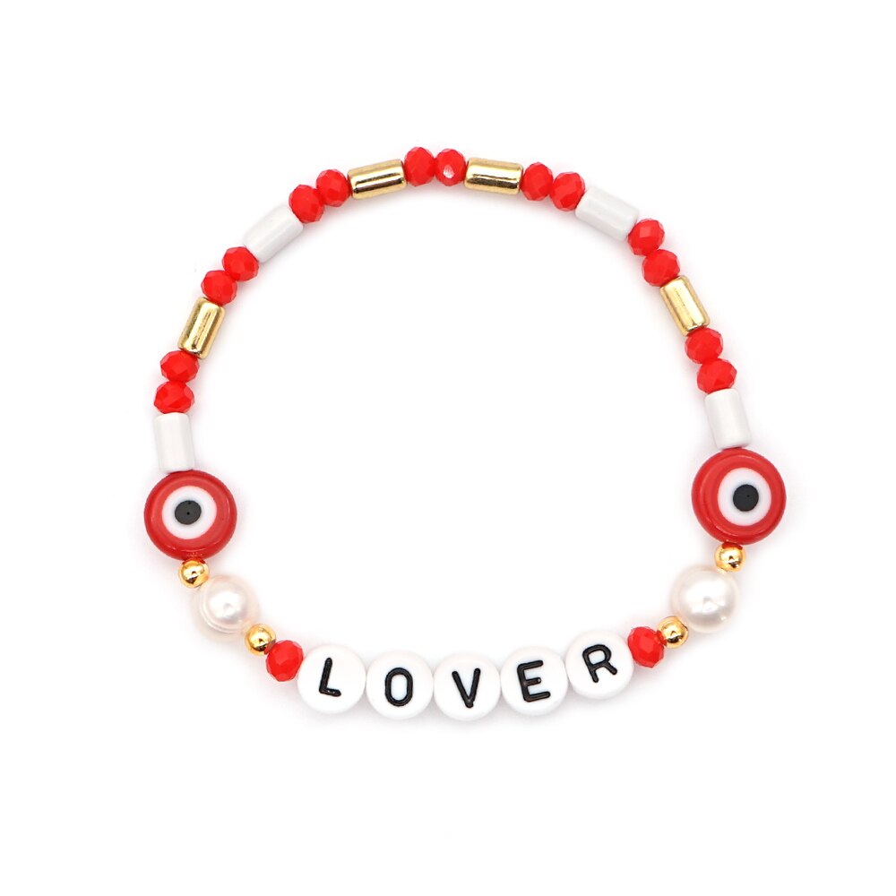 Shinus LOVER Letter Bracelets Enamel Tube Beaded Bracelet For Women Evil Eye Pearl Crystal Pulsera Mujer Summer Jewelry: ZZ-B200104A