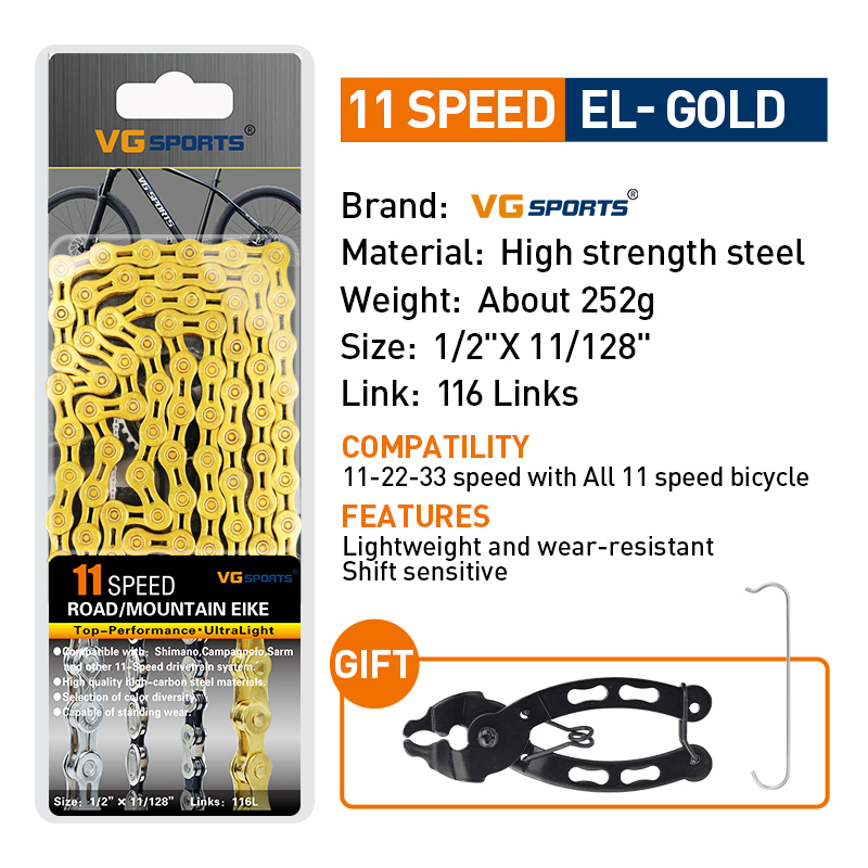 VG Sports Bicycle Chain 6 7 8 9 10 11 Speed 8s 9s 10s 11s Velocidade Titanium Rainbow Gold MTB Mountain Road Bike Chains Parts: Brown