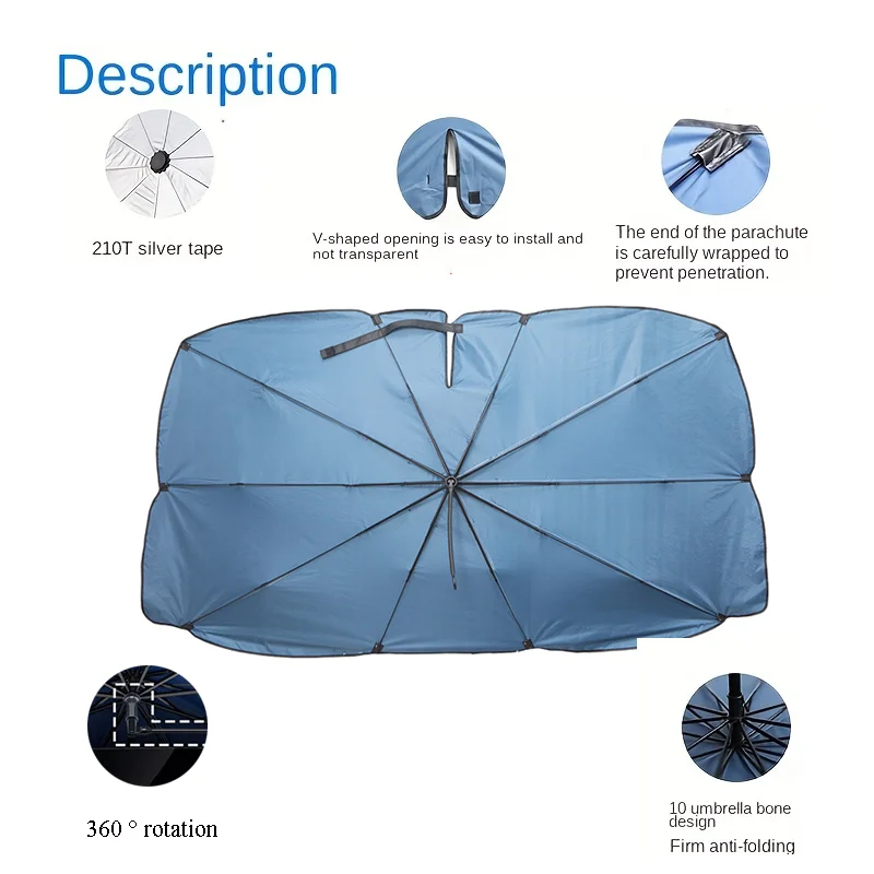 Parasol para coche, parabrisas, sombrilla frontal plegable, tipo paraguas, parasol para ventana de coche, accesorios de protección solar de verano