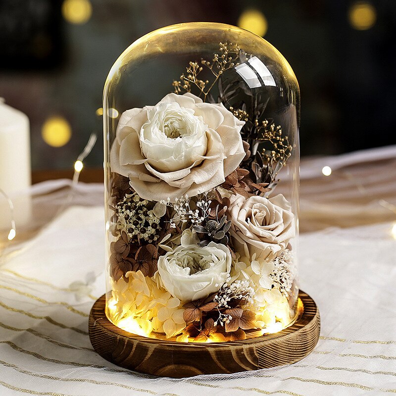 Warme Romantische Ewige Blume Handgemachte Konservierte Echt Rose Glas Abdeckung Unsterblich Blumen Valentines Schild Hochzeit Liefert: 9