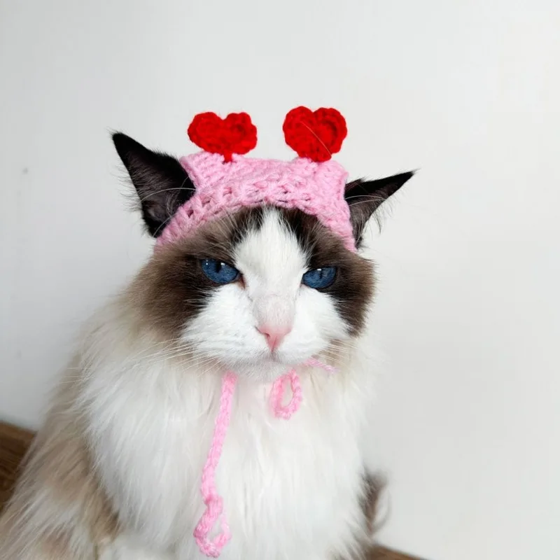 Sombrero de ganchillo con forma de corazón de melocotón para gato o perro pequeño, patrón de sombrero de berenjena de ganchillo para gatos y perros, ropa para gatos, accesorios para gatos