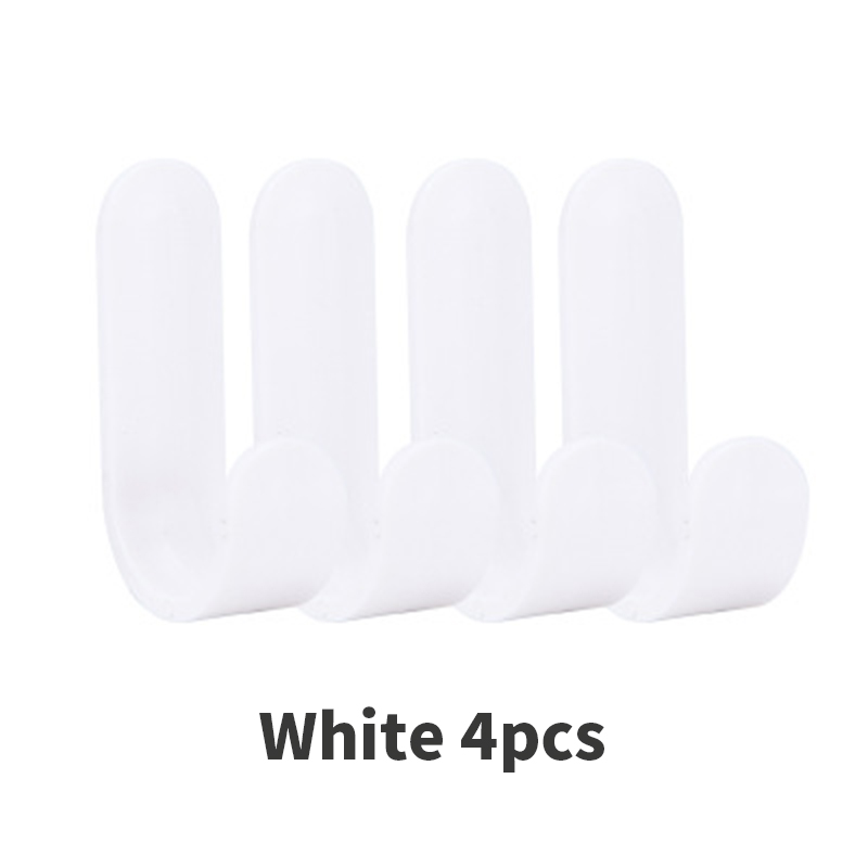 4pcs/set Towel Hooks Plastic Door Hangers Self Adhesive Wall Hangers Hat Racks Keys Hanger wall organizer Home Decor key holder: white